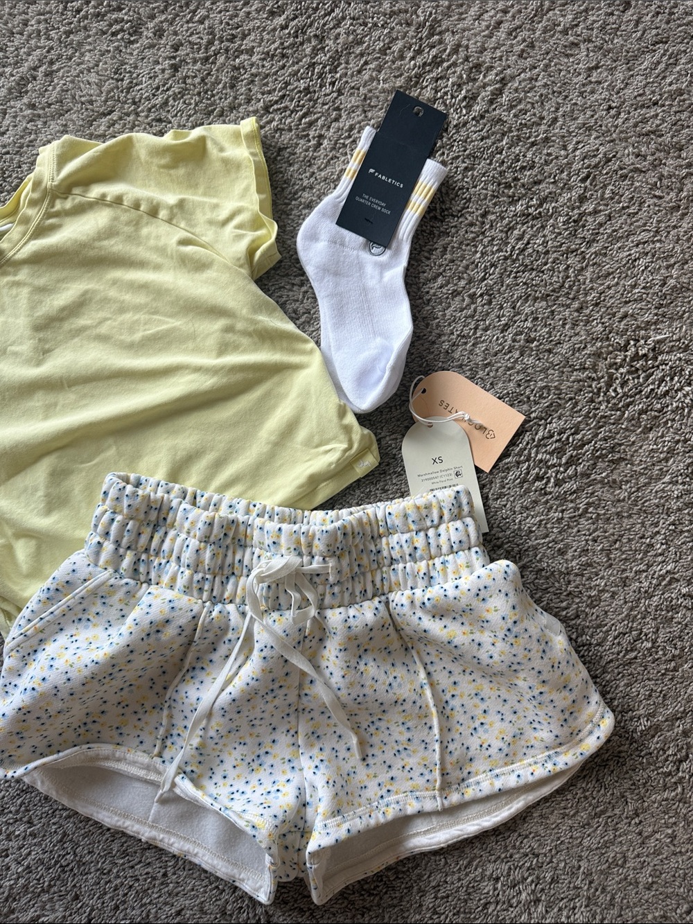 Womens White Shorts with Yellow & Blue Floral Print - Brand:logilates